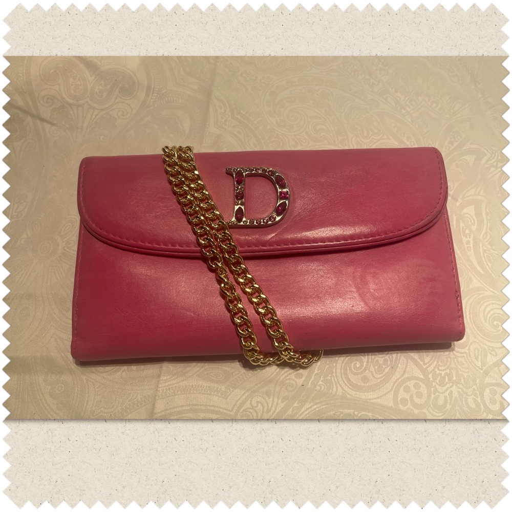 Christian Dior Long Pink Wallet with new Gold Plated Chain